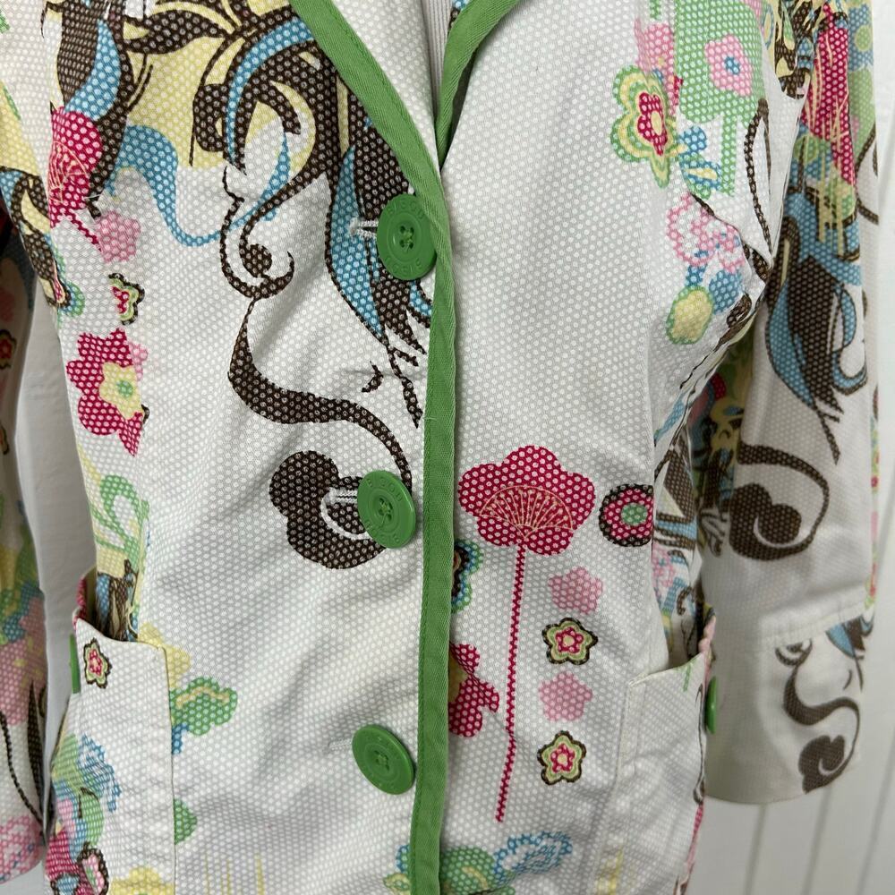 Bisou Bisou Printed Blazer Artsy Y2K Retro Button Jacket Women Size 14 - Picture 6 of 10